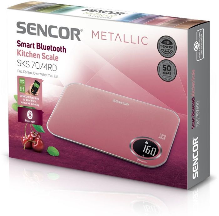 Весы Sencor кухонные, 5кг, подключение к смарфтону, AAAx2, пластик, красный