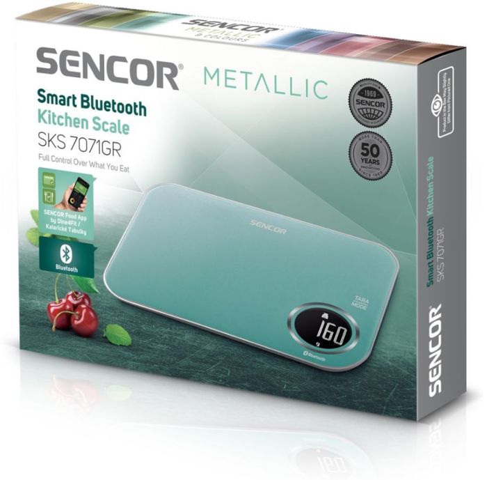 Весы Sencor кухонные, 5кг, подключение к смарфтону, AAAx2, пластик, зеленый
