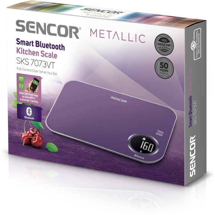 Весы Sencor кухонные, 5кг, подключение к смарфтону, AAAx2, пластик, фиолетовый