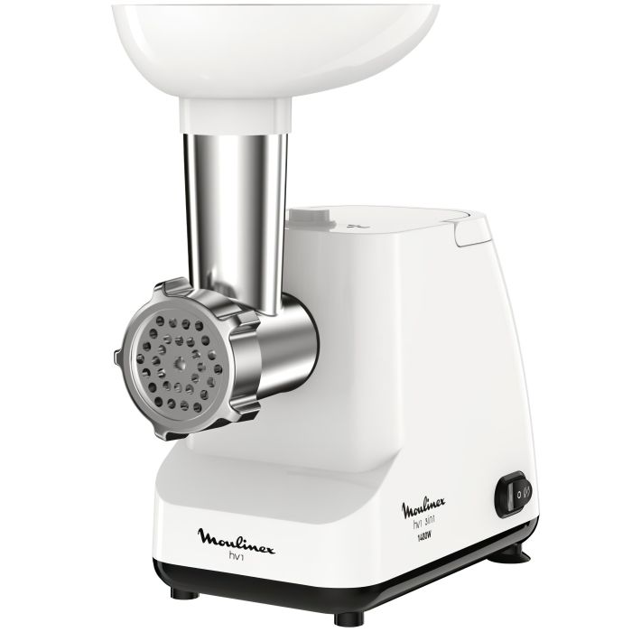 Мясорубка Moulinex, 1400Вт, 1.7кг/мин, 2 решетки, насадка для колбас, пластик, белый