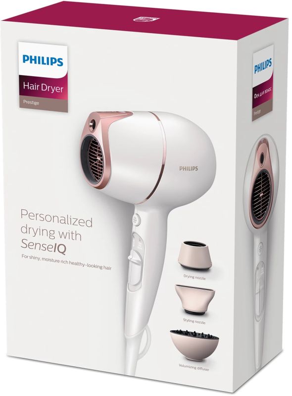Фен Philips Prestige, 1800Вт, режимов-3, дифузор, хол. обдув, екорежим, хол.обдув, бело-розовый