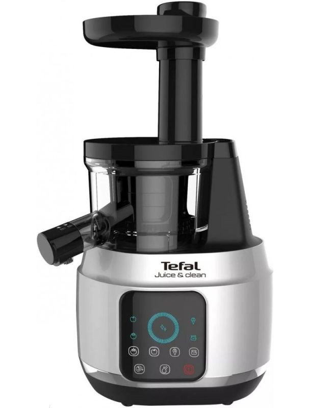 Соковыжималка Tefal Juice&Clean шнековая 150Вт, чаша-0.8л, жмых-0.8л, пластик, серебристо-черный
