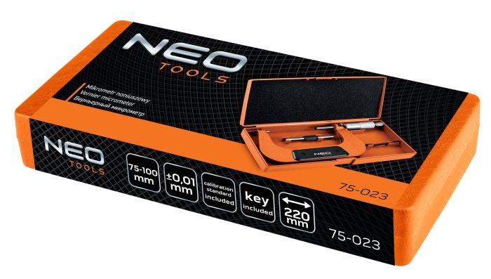 Микрометр Neo Tools с верньером 75-100 мм, ±0.01 мм/м