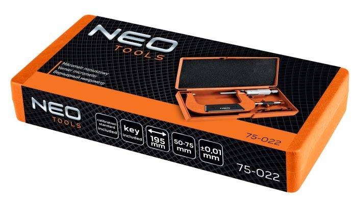 Микрометр Neo Tools с верньером 50-75 мм, ±0.01 мм/м