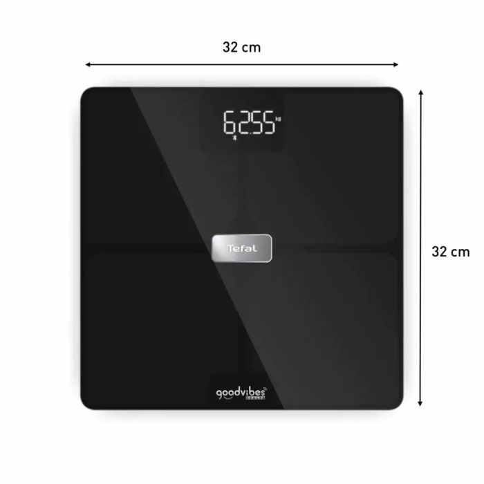 Ваги Tefal підлогові Body Fat Goodvibes Health, 180кг, 1 х Li-ion, кабель USB в комплекті, скло, чорний
