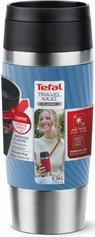 Термочашка Tefal Travel Mug Classic Twist, 360мл, нержавеющая сталь, болточный