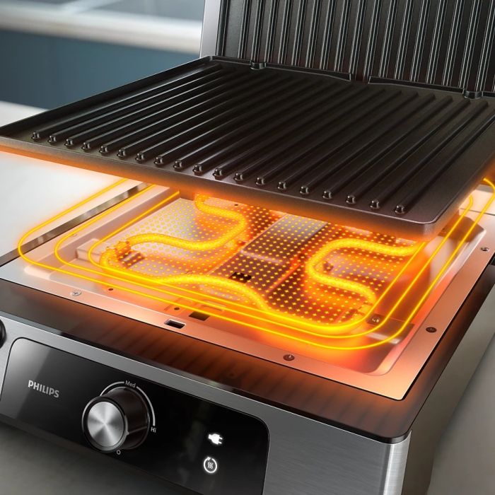 Гриль Philips прижимной Series 5000, 2200Вт, съёмные пластины, раскрытие на 180°, металл