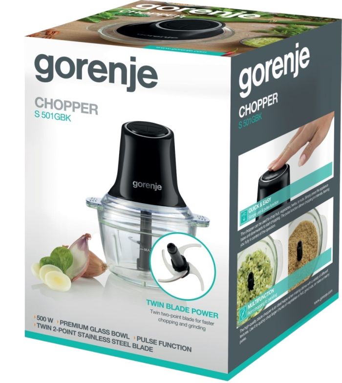 Измельчитель Gorenje, 500Вт, чаша-1000мл, стекло, черный