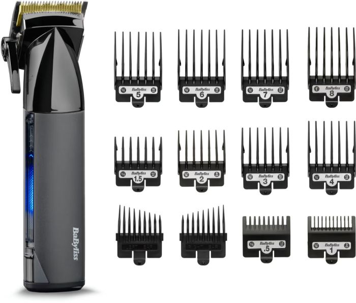 Машинка для стрижки  Babyliss Super-X Metal Series, акум., насадок-12, быстрая заряд, сумка для хранения, сталь с графитовим покрытием, чорно-серебр.