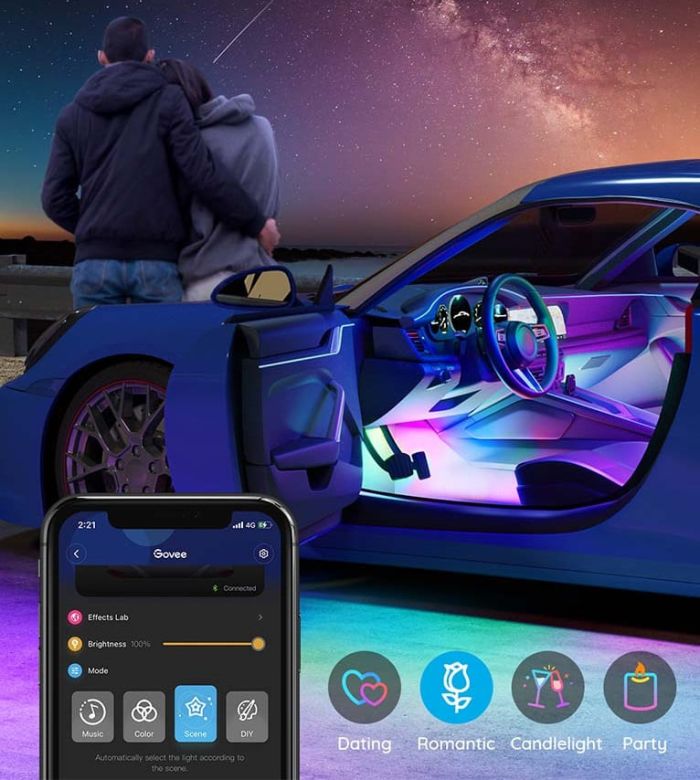 Набір розумного підсвічування для автомобіля Govee H7090 Interior Car Lights, RGBIC, Bluetooth, чорний
