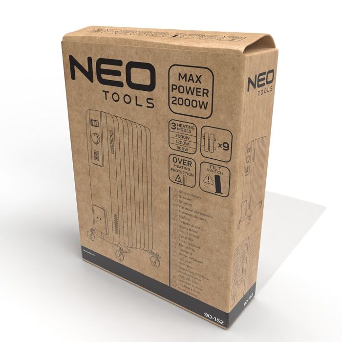 Обогреватель масляный Neo Tools, 25м2, 2000Вт, мех. упр-ние, 9 секций, белый