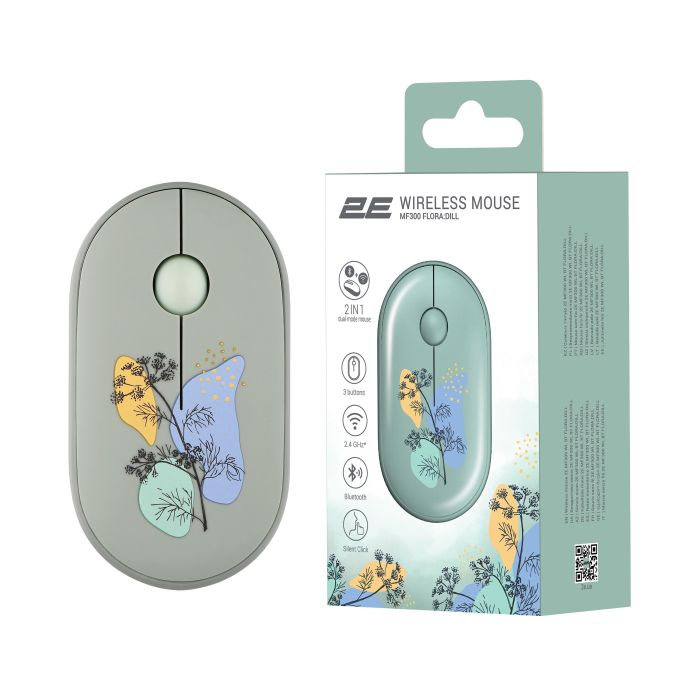 Мышь 2E MF300 FLORA:DILL Silent WL BT, зелёный