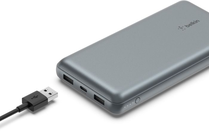 Портативное зарядное устройство Power Bank Belkin 10000мАч, 15Вт, 2хUSB-A/USB-C, серый