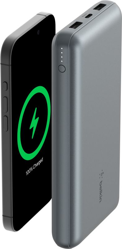 Портативное зарядное устройство Power Bank Belkin 10000мАч, 15Вт, 2хUSB-A/USB-C, серый