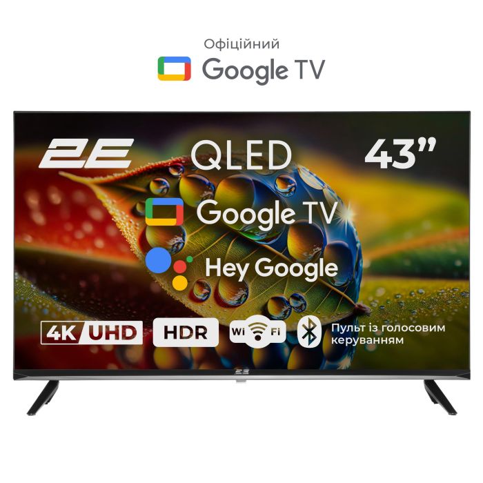 Телевизор 43" 2E QLED 4K 60Hz Smart Google TV Black