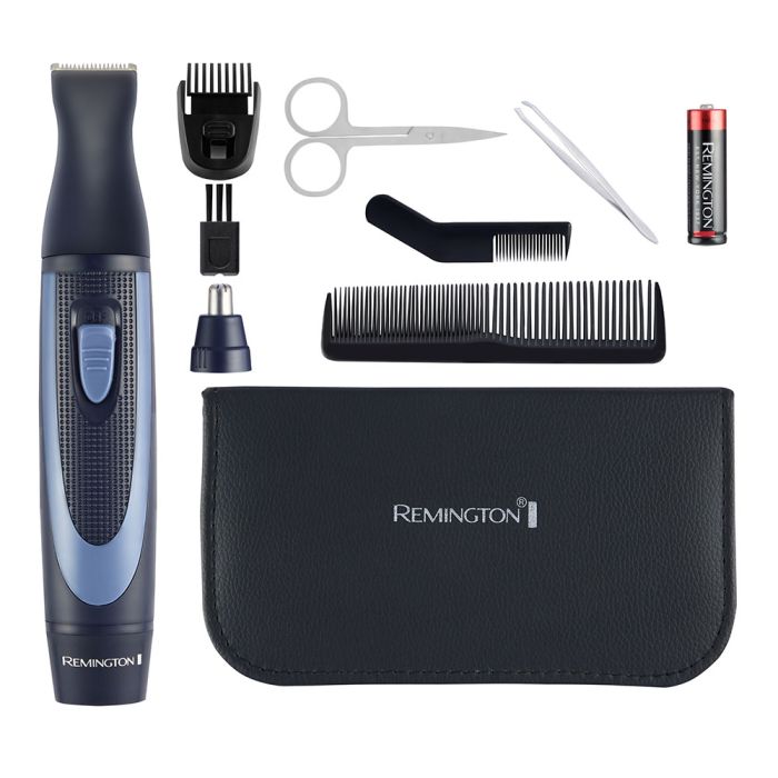 Набор дорожный Remington TRAVEL KIT для бороды, усов, носа, ушей, 1xAA, насадок-3, чехол, расческа, пинцет,кусачки,ножницы, сталь, черно-синий