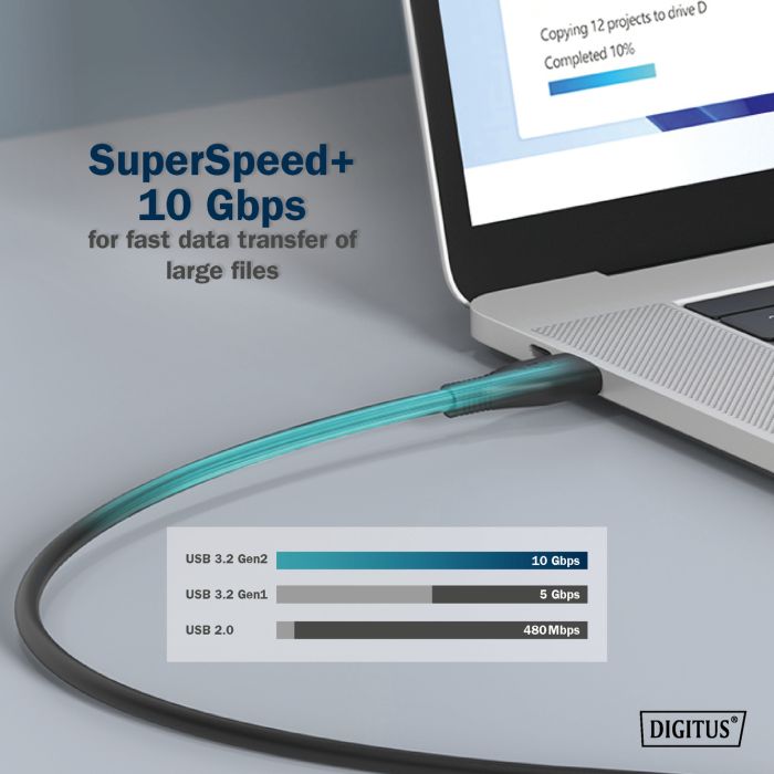 Кабель DIGITUS USB-C заряджання/синхронізації, USB 3.2 Gen 2, 10G, 100W, 4K, силіконовий, 1м, чорний