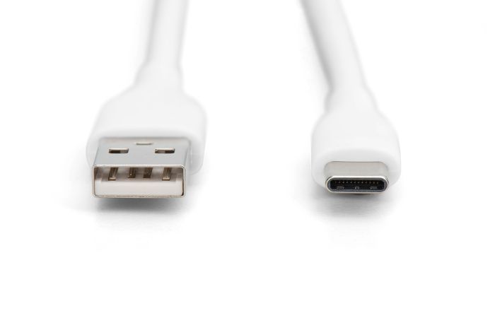 Кабель DIGITUS USB-A > USB-C заряджання/синхронізації, USB 2.0, 60W, силіконовий, 1м, білий