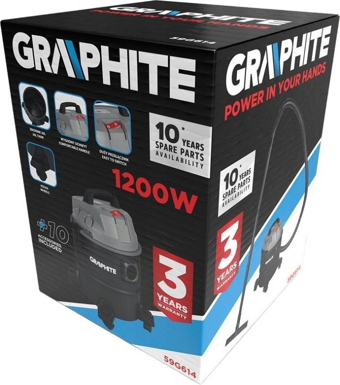 Пилосос професійний GRAPHITE 1200Вт 18кПа контейнер 20л колеса