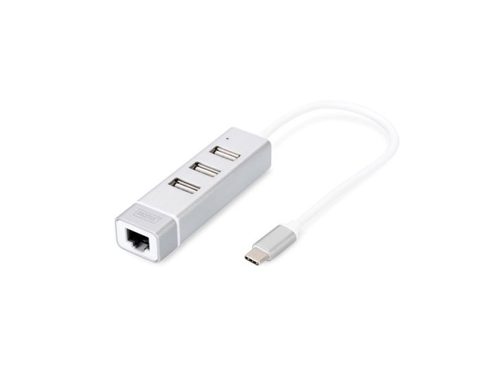 Концентратор-адаптер DIGITUS USB Type-C, 3xUSB+Fast Ethernet