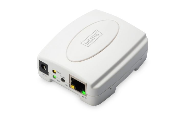Принт-сервер DIGITUS Fast Ethernet, 1xRJ45, 1xUSB A 2.0