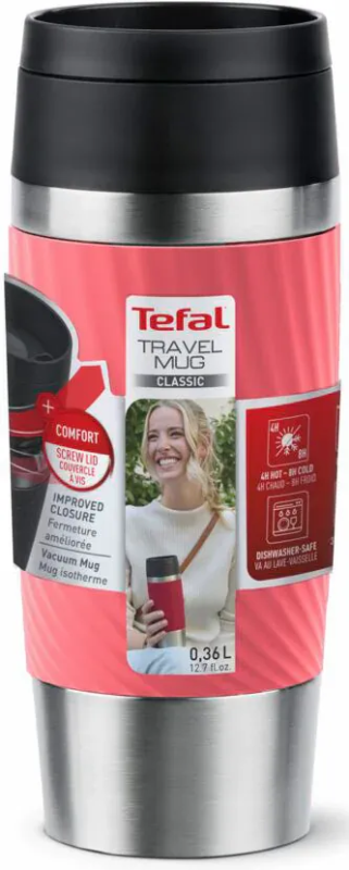 Термочашка Tefal Travel Mug Classic Twist, 0.36л, нержавеющая сталь, коралловый
