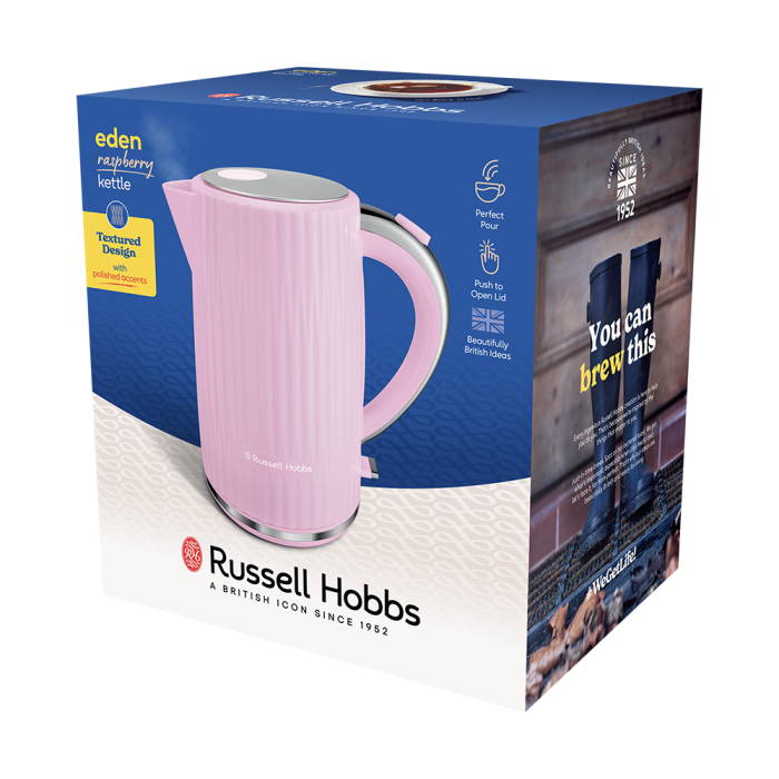 Электрочайник Russell Hobbs Eden, 1.7л, нержавеющая сталь, пластик, малиновый