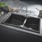 Мойка кухонная Grohe K700, гранит, прямоуг., без крыла, 838x560x241мм, чаша - 2, врезная/под столешницу, черный гранит