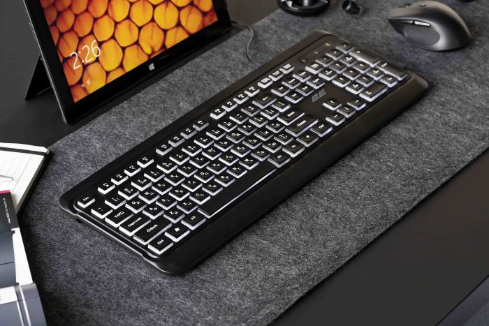 Клавиатура мембранная 2E KS120 104key, USB-A, EN/UK, White LED, чёрный