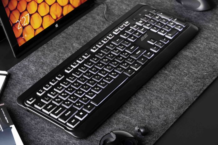 Клавиатура мембранная 2E KS120 104key, USB-A, EN/UK, White LED, чёрный