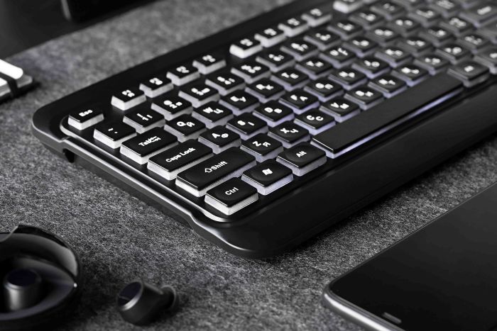 Клавиатура мембранная 2E KS120 104key, USB-A, EN/UK, White LED, чёрный