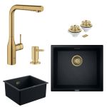 Набір для кухні Grohe K700U гранітна мийка 31653AP0 + зміш. 30270GN0 + дозатор 40535GN0 + зливний комплект 40997GN0, чорний граніт/матовий прохолодний схід сонця