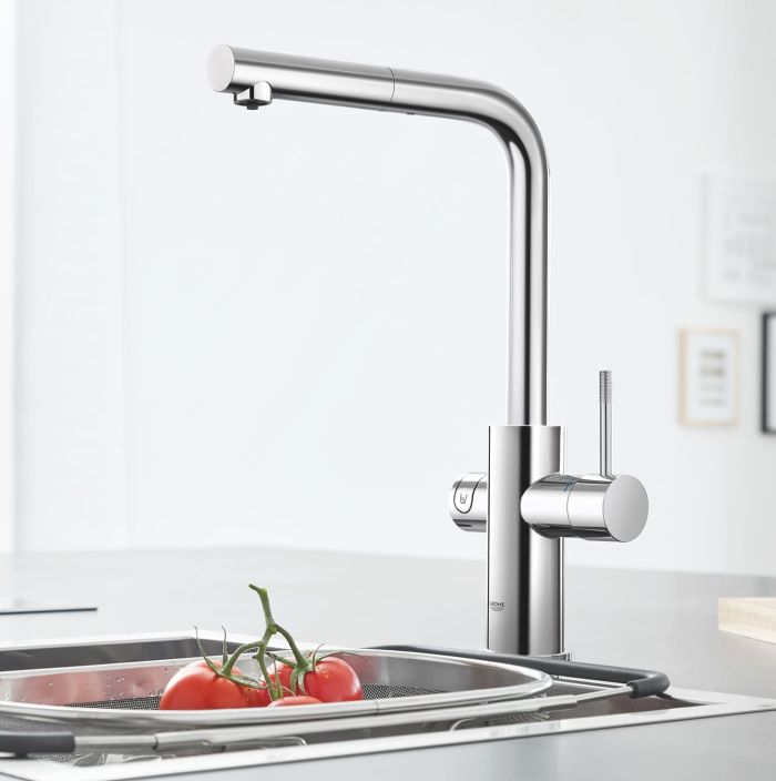 Змішувач для кухні Grohe Blue Home, довж.виливу - 223мм,  поворотний, витяжний, 1 важіль + сенсор, хром