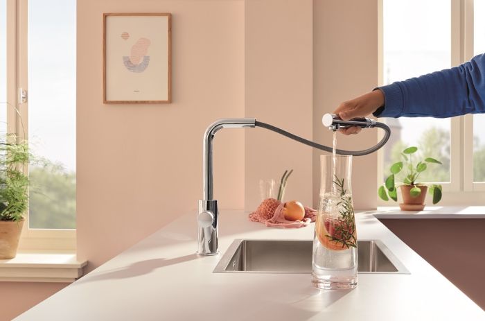 Змішувач для кухні Grohe Blue Pure Minta, довж.виливу - 223мм, поворотний/витяжний, 1+1фильтр, хром