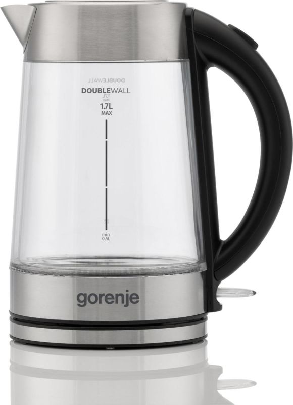 Электрочайник Gorenje 1.7л, 2,200 Вт, strix контроль, стекло, нерж