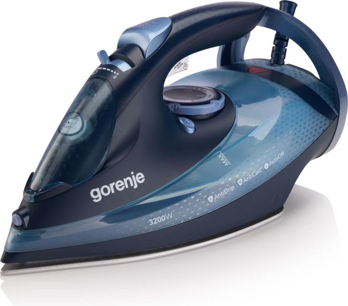 Утюг Gorenje, 3250Вт, 420мл, паровой удар -250гр, верт. отпаривание, антинакипь, автоотключение, керам. подошва, чорно-синій