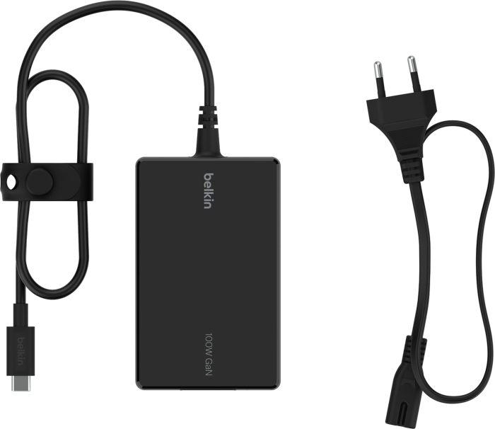 Зарядний пристрій мережевий Belkin 100Вт USB-С GAN PD PPS, кабель USB-C 2м, чорний OEM