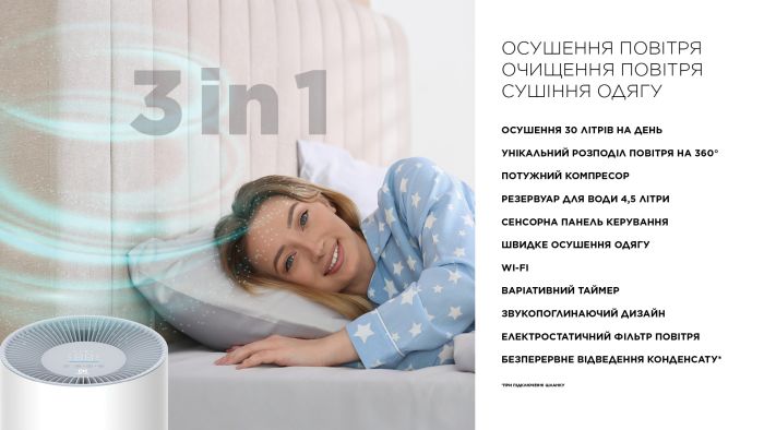 Осушувач повітря  , 30л.на добу, 42м.кв  , 185м3/год, 505Вт, дисплей, ел.кер-ня, сушка X-fan, Wi-Fi, таймер. , білий Cooper&Hunter CH-D014WDC-30LDWF