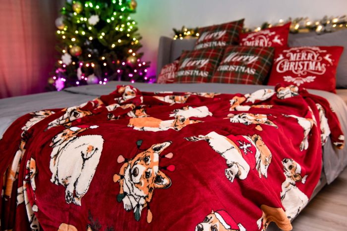 Плед Ardesto Christmas Flannel 160х200см, 100% полиэстер, рождественские корги