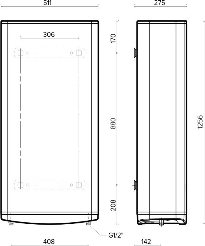 Водонагреватель электр. Ariston плоский слим VELIS TECH 100 EU, 100л, 2*1,5кВт, ун. монтаж, электр. упр-ние, B, Италия, Серый