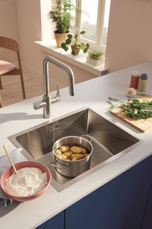 Смеситель для кухни Grohe Blue Pure Start, дл.излива - 223мм, поворотный, 1+1 фильтр, супер сталь