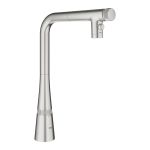 Змішувач для кухні Grohe Scala, довж.виливу - 200мм, поворотний, витяжний, вентиль + кнопка, супер сталь