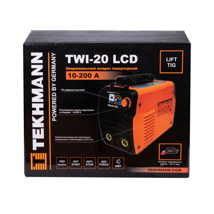 Сварочный аппарат инверторный Tekhmann TWI-20 LCD 200А 9.8кВт 220-230В Hot start 3.5кг