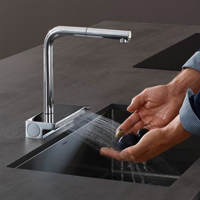 Змішувач для кухні Hansgrohe Aquno Select M81, довж.виливу - 210мм, поворотний, витяжний, 1 важіль, хром