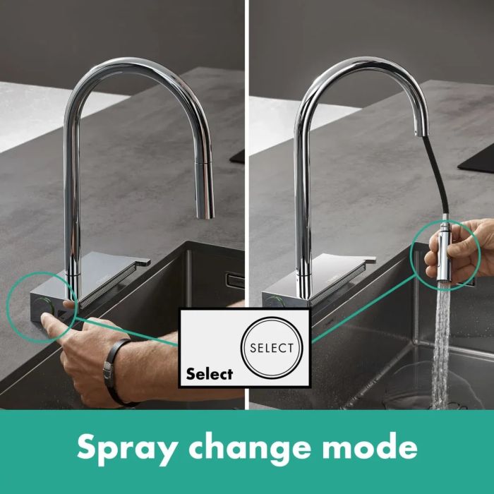 Змішувач для кухні Hansgrohe Aquno Select M81, довж.виливу - 220мм, поворотний, витяжний, 1 важіль, хром