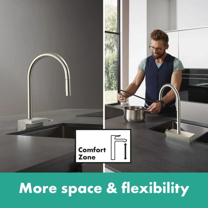 Змішувач для кухні Hansgrohe Aquno Select M81, довж.виливу - 220мм, поворотний, витяжний, 1 важіль, хром