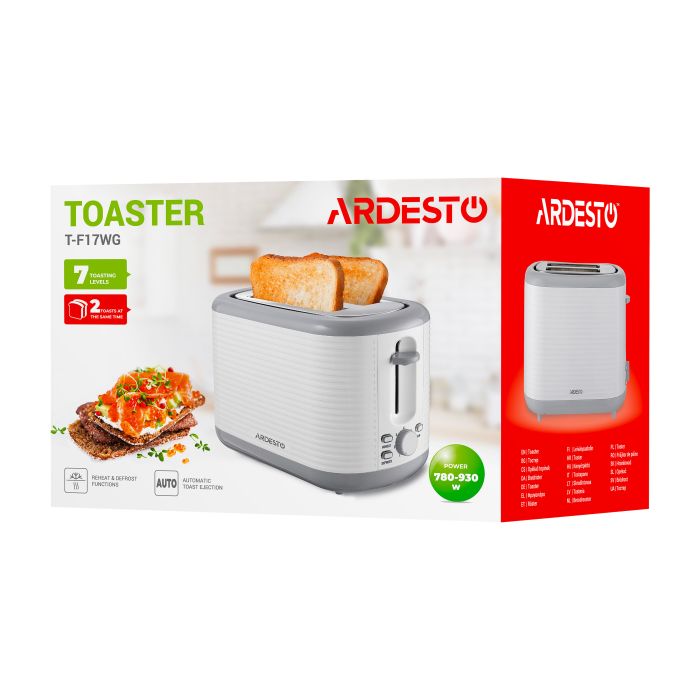 Тостер Ardesto White stripes  930Вт, пластик, белый+серый ARDESTO T-F17WG