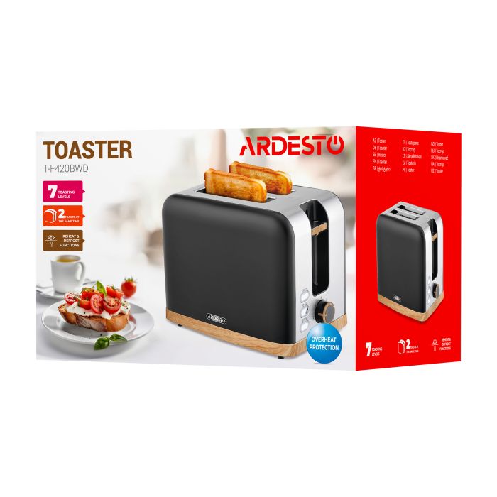Тостер Ardesto , 800Вт, метал, 2 слоти, чорний ARDESTO T-F420BWD