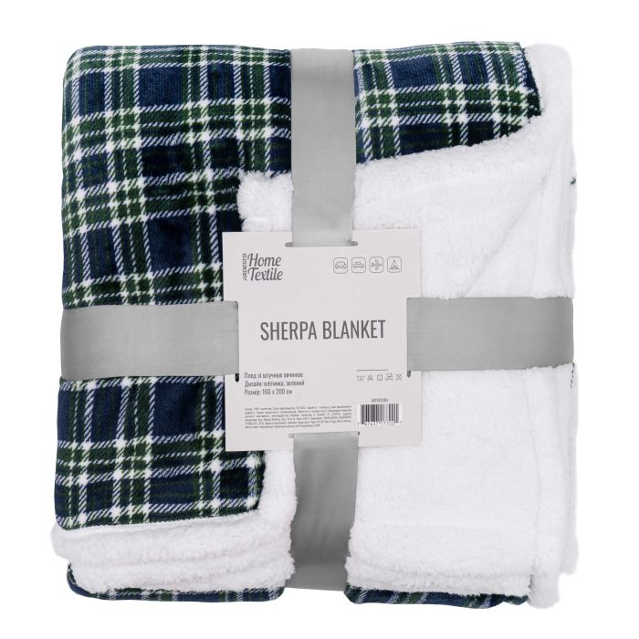 Плед Ardesto Sherpa 160х200см, 100% полиэстер, клетка, зеленый