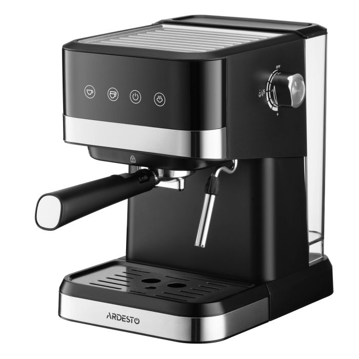 Кофеварка Ardesto рожковая Steel Collection 1.5л, молотый, ручной капучинатор, сенсорное управление, черно-серебристый